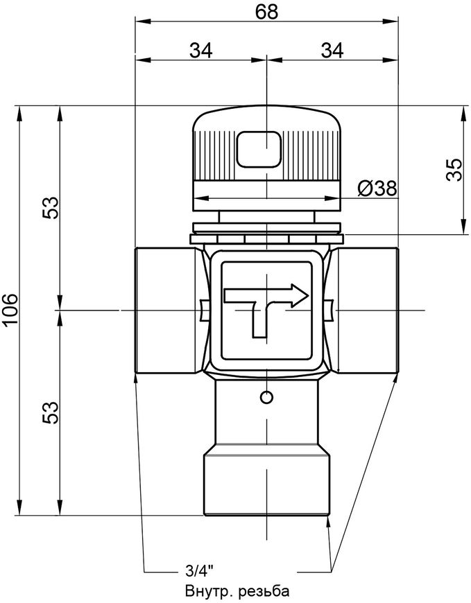 Смеситель термостатический Icma 3/4" ВР с боковым выходом 30-60 °С латунь №143 90143AE05