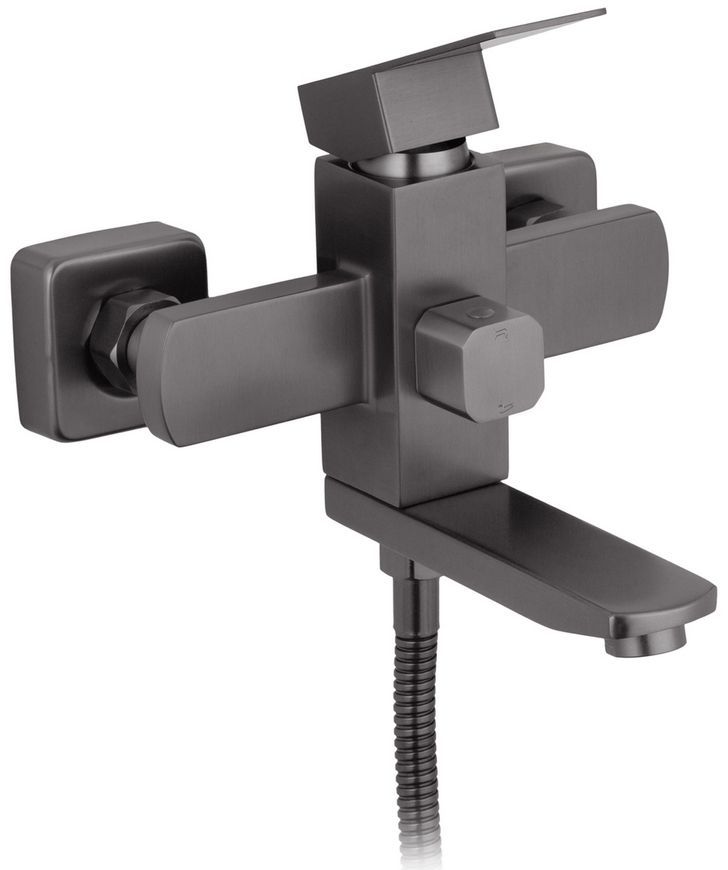 Смеситель для ванны Kroner KRP Edelstahl Kubus-PVD060 с душевым гарнитуром, графит, нержавеющая сталь CV035907 - EdelstahlKubus-PVD060