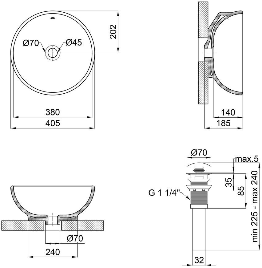 Раковина-чаша QTAP Robin 405х405х185 White с донным клапаном QT1311A004W - QT1311A004W
