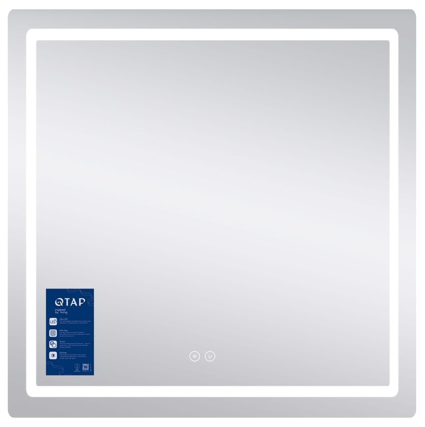 Дзеркало настінне квадратне Qtap Mideya MI9 800х800 з LED-підсвіткою Touch, антизапотіванням, димером, рег. яскравості QT2078NCF8080W
