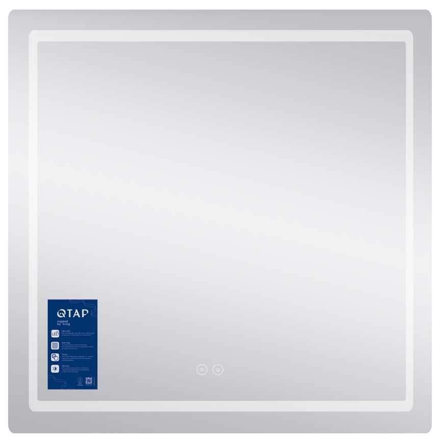 Дзеркало настінне квадратне Qtap Mideya MI9 800х800 з LED-підсвіткою Touch, антизапотіванням, димером, рег. яскравості QT2078NCF8080W