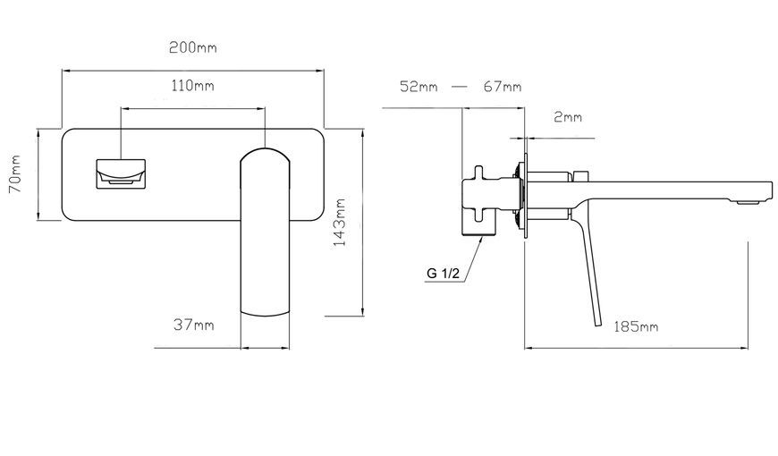 Змішувач прихованого монтажу для умивальника Qtap Slavonice Gunmetal Black PVD QTSLA273GMB45920 - QTSLA273GMB45920