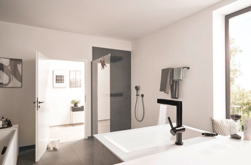 Смеситель для раковины HANSGROHE Finoris 230 2jet выдвижной излив Matt Black 76063670 черный матовый с д/к push-open - 76063670