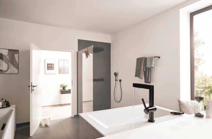 Смеситель для раковины HANSGROHE Finoris 230 2jet выдвижной излив Matt Black 76063670 черный матовый с д/к push-open - 76063670