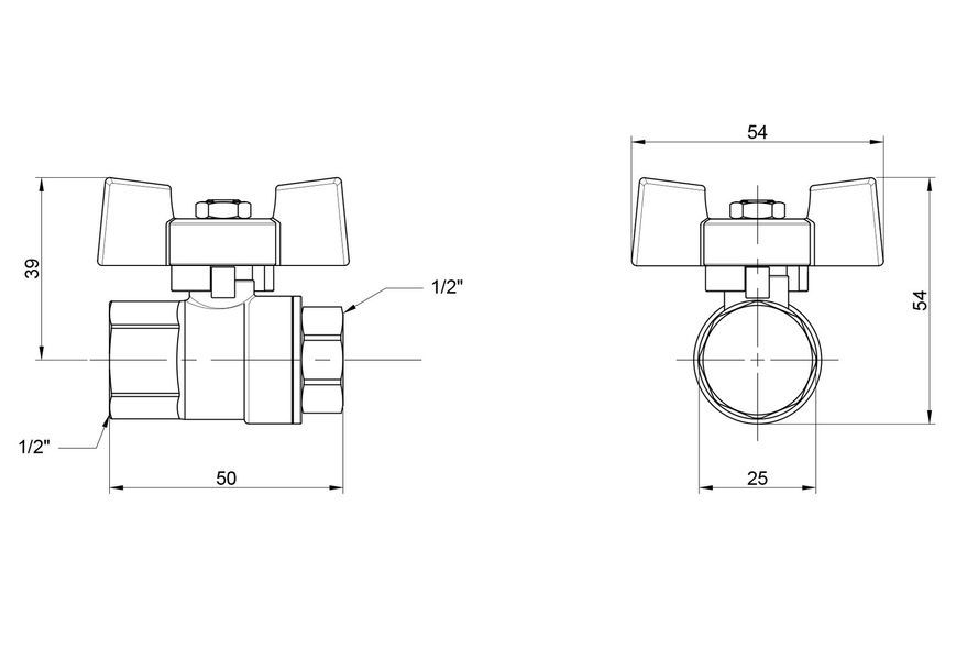 Кран шаровой прямой Thermo Alliance Standart 1/2" ВР для воды (бабочка) PN40 SD602NW15PN40 - SD602NW15PN40