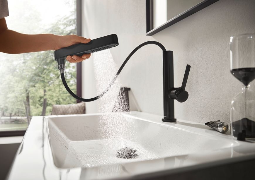 Смеситель для раковины HANSGROHE Finoris 230 2jet выдвижной излив Matt Black 76063670 черный матовый с д/к push-open - 76063670