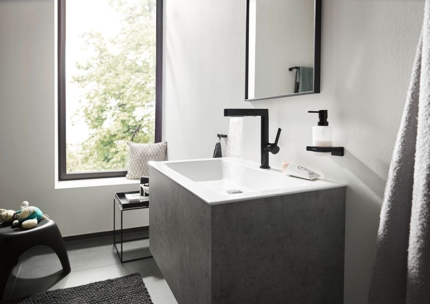 Смеситель для раковины HANSGROHE Finoris 230 2jet выдвижной излив Matt Black 76063670 черный матовый с д/к push-open - 76063670