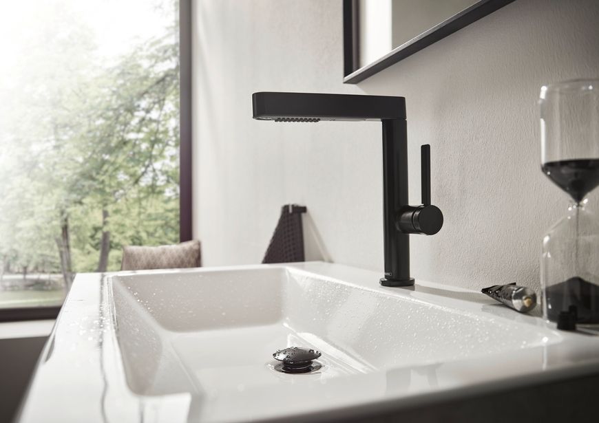 Смеситель для раковины HANSGROHE Finoris 230 2jet выдвижной излив Matt Black 76063670 черный матовый с д/к push-open - 76063670