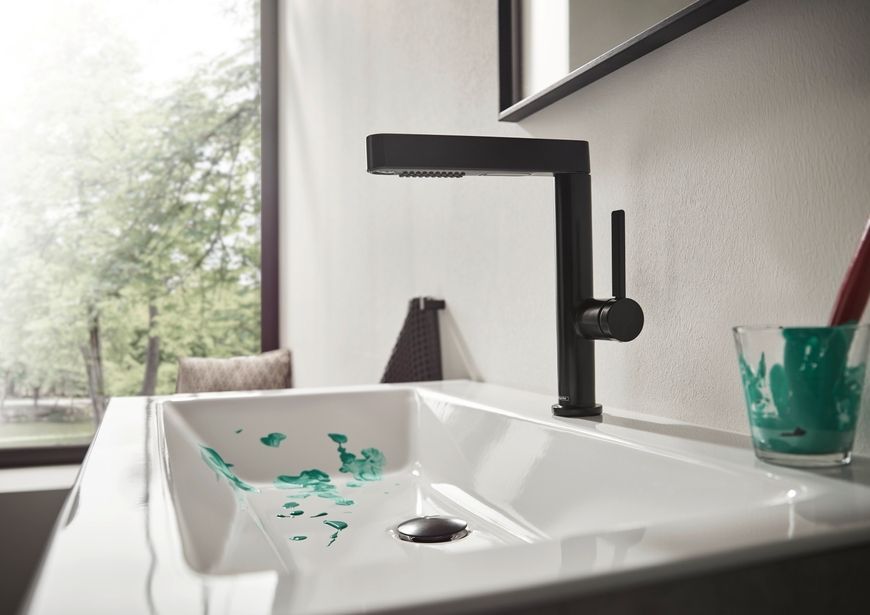 Смеситель для раковины HANSGROHE Finoris 230 2jet выдвижной излив Matt Black 76063670 черный матовый с д/к push-open - 76063670