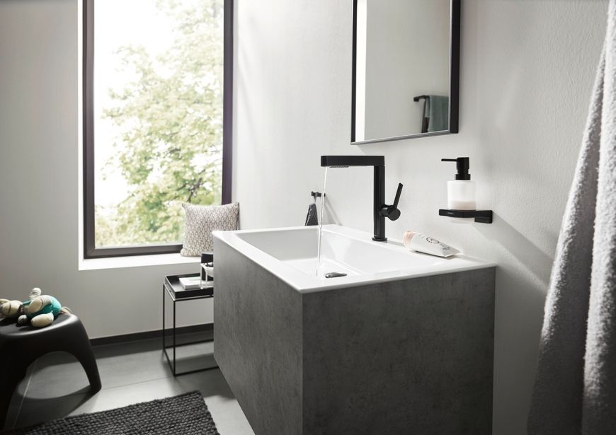 Смеситель для раковины HANSGROHE Finoris 230 2jet выдвижной излив Matt Black 76063670 черный матовый с д/к push-open - 76063670