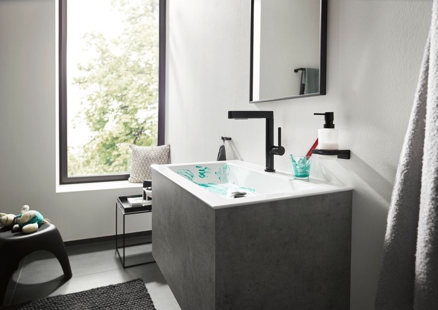 Смеситель для раковины HANSGROHE Finoris 230 2jet выдвижной излив Matt Black 76063670 черный матовый с д/к push-open - 76063670