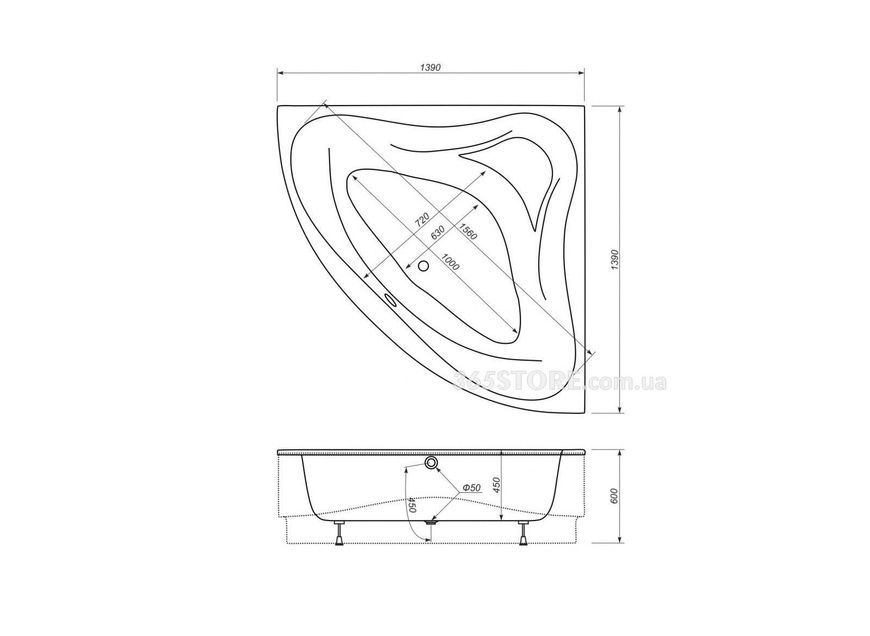 Ванна акрилова SV PLAST Laguna 140x140 з ніжками + обудова - SV-L-140-140