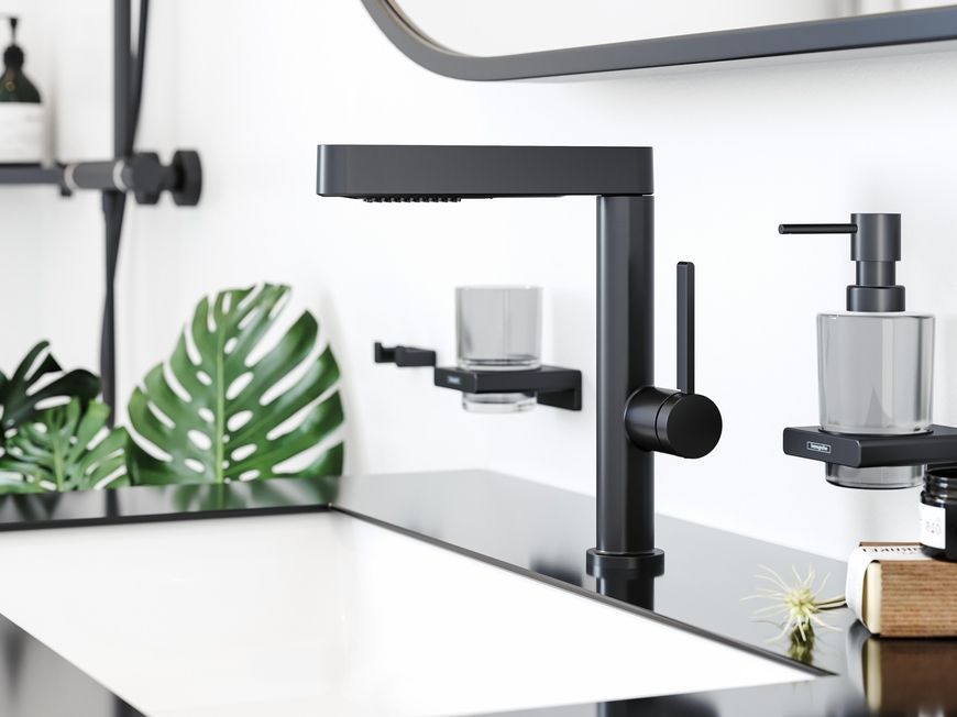 Смеситель для раковины HANSGROHE Finoris 230 2jet выдвижной излив Matt Black 76063670 черный матовый с д/к push-open - 76063670