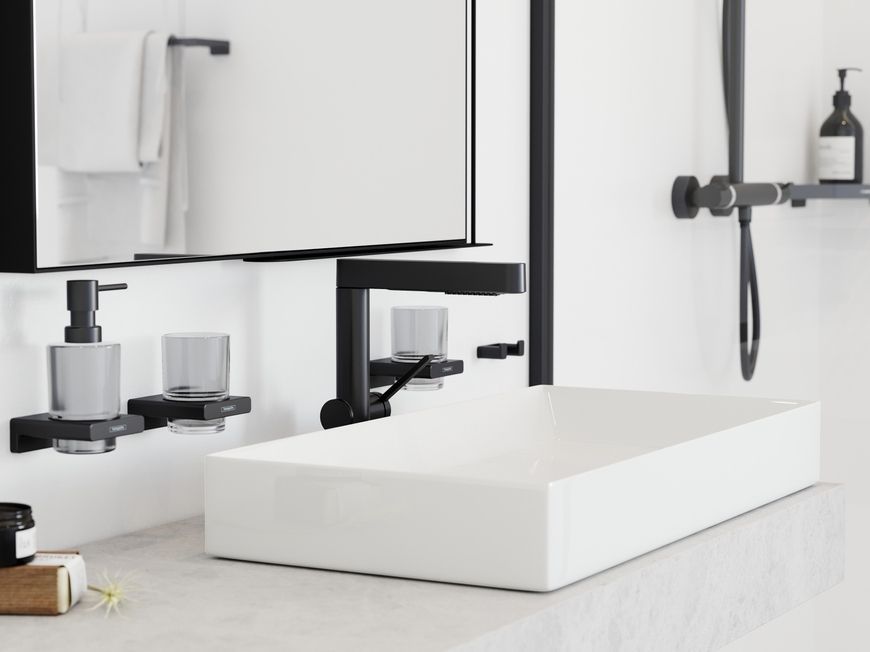 Смеситель для раковины HANSGROHE Finoris 230 2jet выдвижной излив Matt Black 76063670 черный матовый с д/к push-open - 76063670