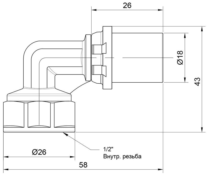 Кутик прес-фітинг ICMA 16х1/2" ВР посилений №405 81405ADGH0 - 81405ADGH06