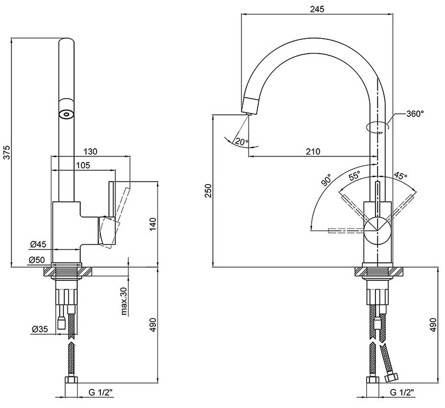 Кухонный смеситель QTAP Spring 007F-2 QTSPRCRM007F2 с подключением к фильтрованной воде - QTSPRCRM007F2