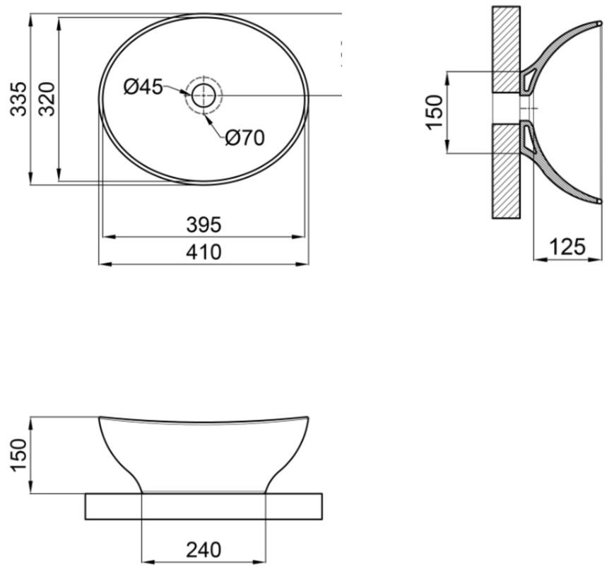 Раковина-чаша Qtap Dove накладна овальна 410х335х150 Matt Black QT06116062AMB - QT06116062AMB