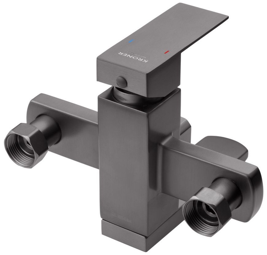 Смеситель для ванны Kroner KRP Edelstahl Kubus-PVD060 с душевым гарнитуром, графит, нержавеющая сталь CV035907 - EdelstahlKubus-PVD060
