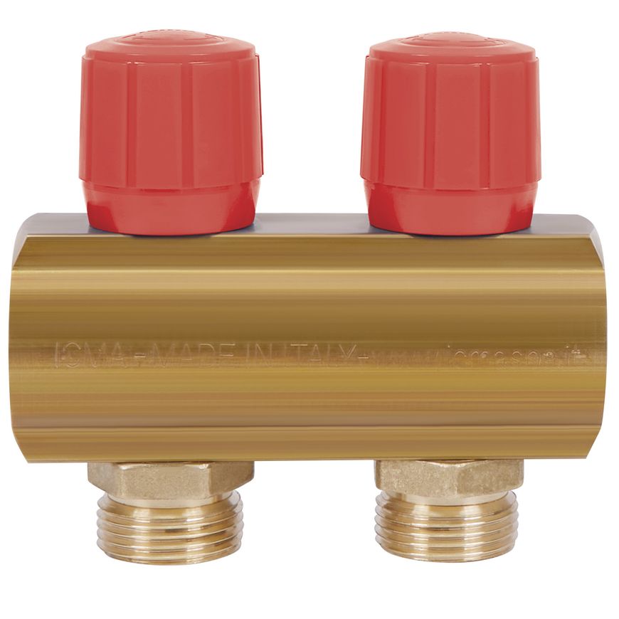 Коллектор ICMA с регулировочными вентилями 1" 2 выхода №1105 (Red) 871105PG0511