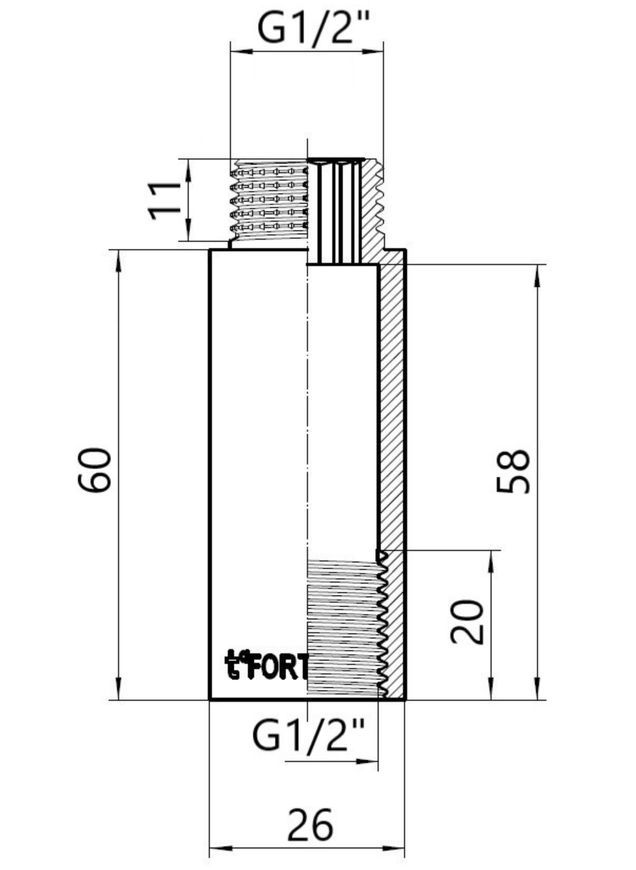 Подовжувач латунний хромований Thermo Alliance Forte 1/2" ВРх1/2" ЗР, 60 мм TAF1301560