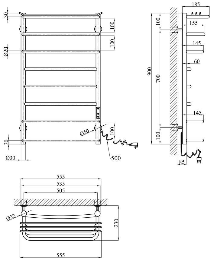 Сушарка для рушників електрична Kroner KRP Stern ST-ER90x50-8 нержавіюча сталь CV036333 - ST-ER90x50-8