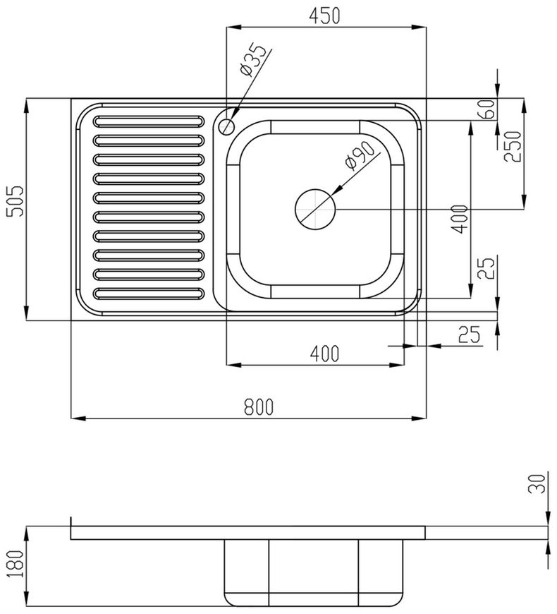 Кухонна мийка Lidz 5080-R Satin 0,8 мм LIDZ5080RSAT08 - LIDZ5080RSAT08