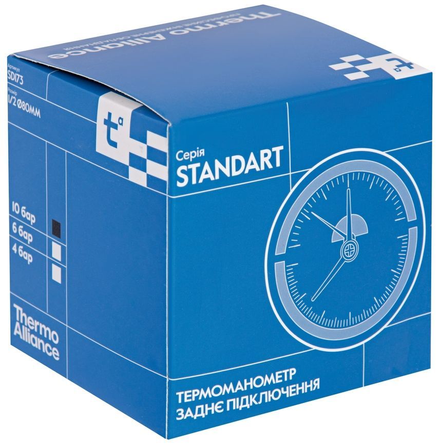 Термоманометр Thermo Alliance Standart 80 мм заднє підключення 1/2"ЗР 10 бар 120&ordm;С SD17310B
