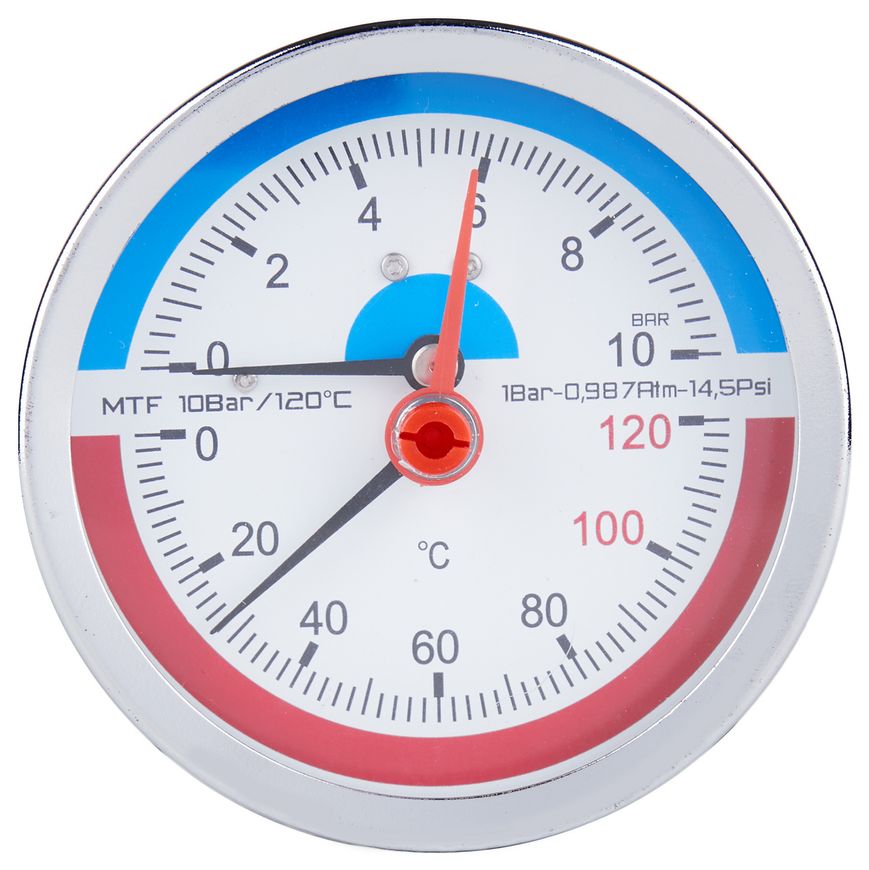 Термоманометр SD Plus 80 мм заднее подключение 1/2"НР 10 бар 120ºС SD17310B