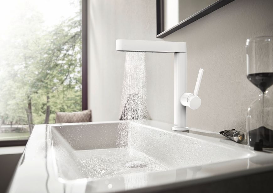 Смеситель для раковины HANSGROHE Finoris 230 2jet выдвижной излив Matt White 76063700 белый матовый с д/к push-open - 76063700