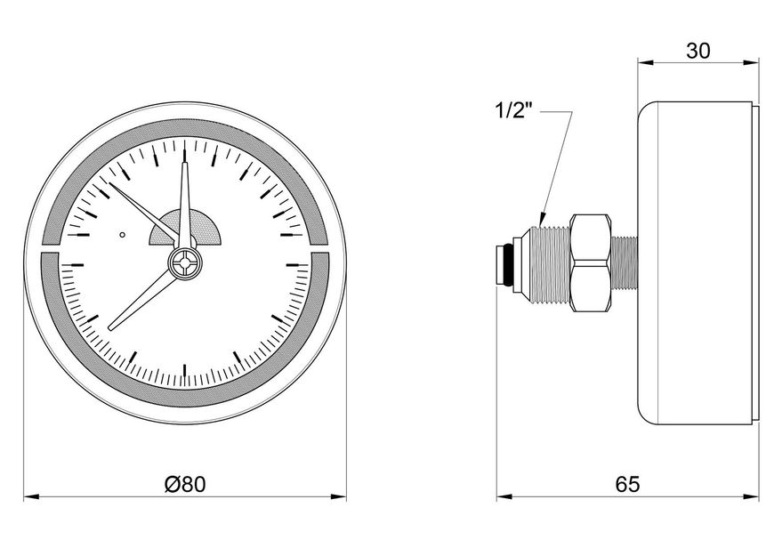 Термоманометр SD Plus 80 мм заднее подключение 1/2"НР 10 бар 120ºС SD17310B