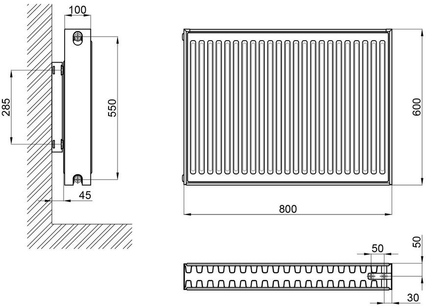 Радиатор стальной AQUATRONIC 22 (600x800) мм нижнее подключение A22600800VK - A22600800VK