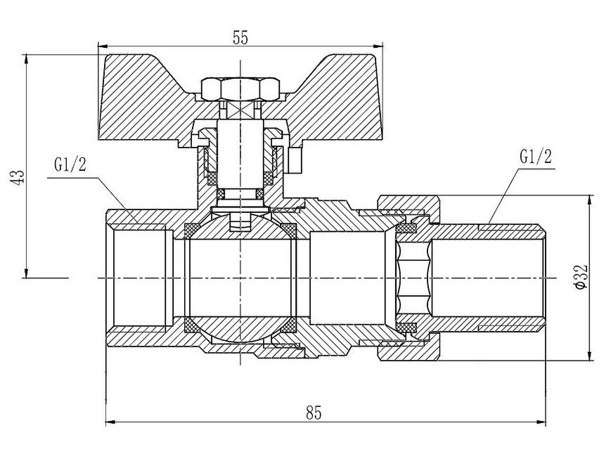 Кран шаровой "Американка" SD FORTE 1/2" прямой SF220W15 - SF220W15