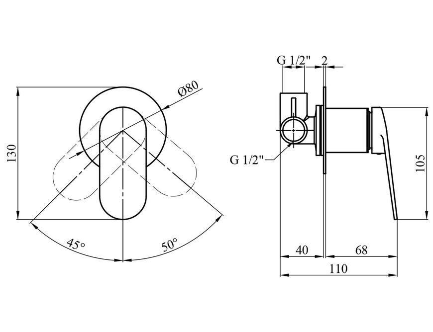 Змішувач для душу прихованого монтажу Kroner Element 211433-5301 латунь, графіт CV035973 - Element 211433-5301
