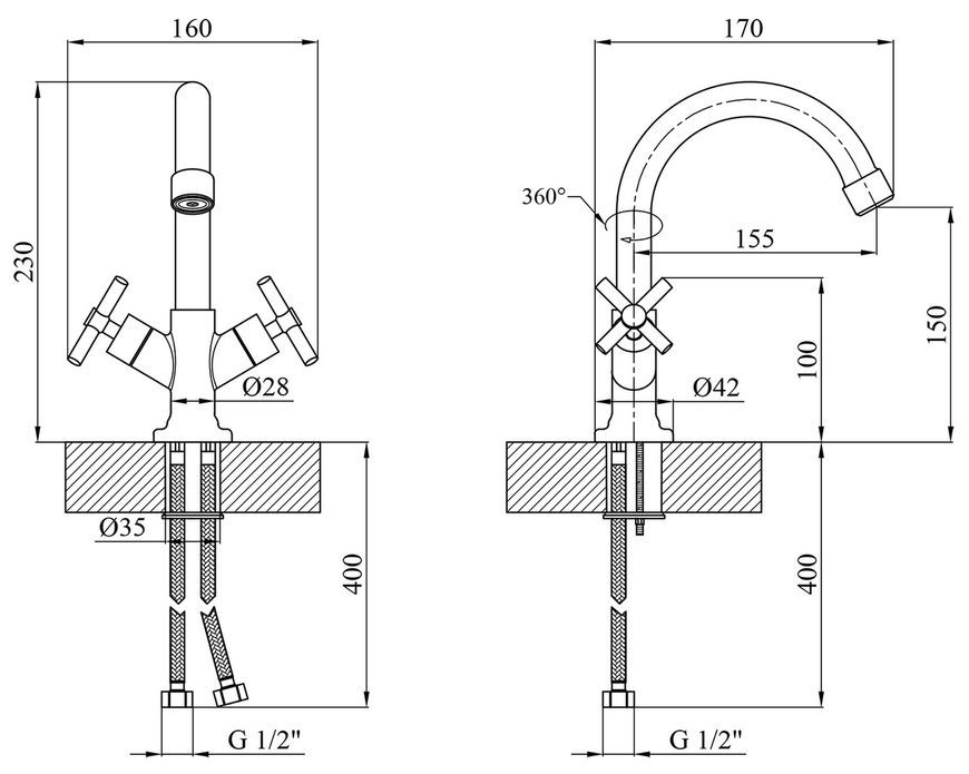 Змішувач для раковини Kroner KRM Aller-C010 хром силумін CV012063 - Aller-C010