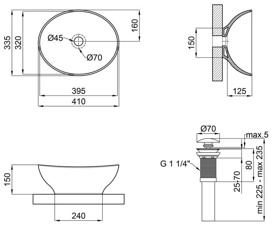 Раковина-чаша QTAP Dove 410x335x150 White с донным клапаном QT06113078W - QT06113078W