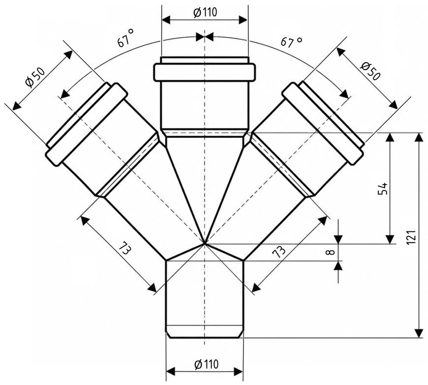 Хрестовина каналізаційна Ostendorf-OSMA HT-System PLUS d110/50/110/50&times;67&deg; SD00057208