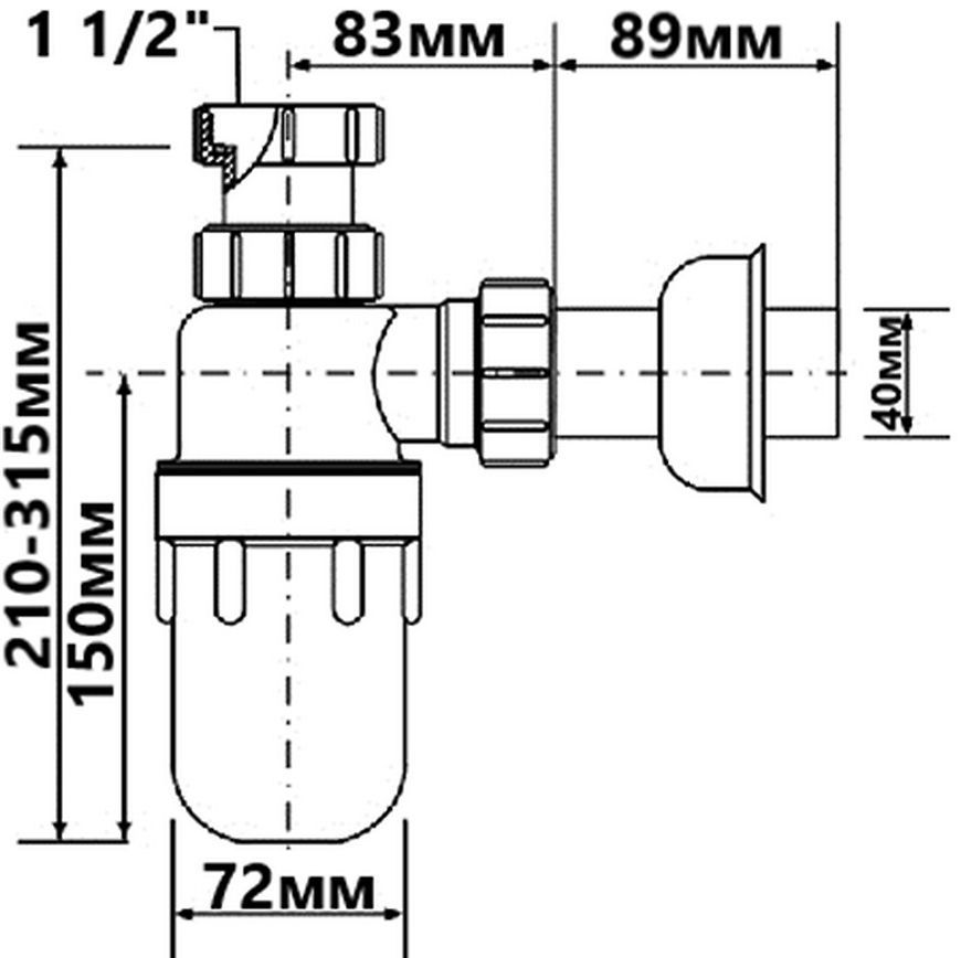Сифон для мойки McALPINE большой 1 1/2х40 без слива ресторанный C31ARPF