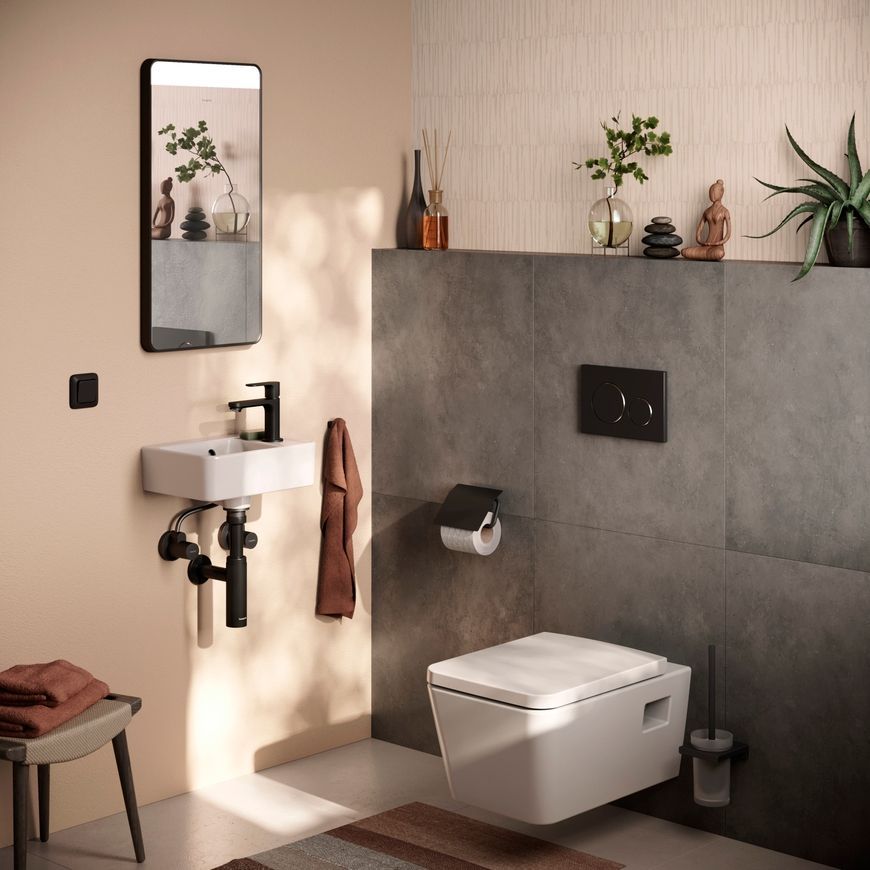 Смеситель для раковины HANSGROHE Rebris S 80 CoolStart EcoSmart+ черный матовый 72586670 с донным клапаном - 72586670