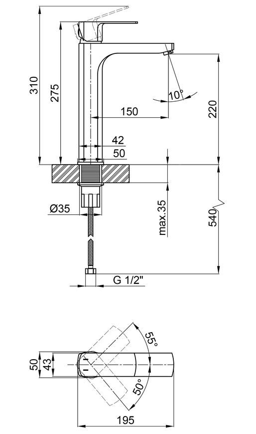 Змішувач для умивальника QTAP Lipno 1023H101C високий - QTLIPNO1023H101C