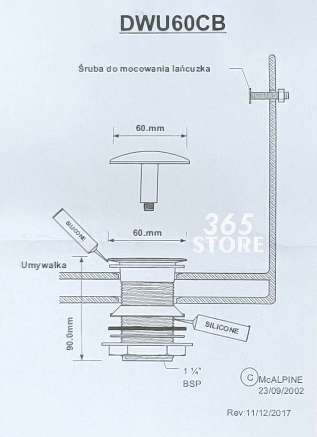 Злив для умивальника McALPINE DWU60-CB хром 1 1/4" без перелива - DWU60-CB