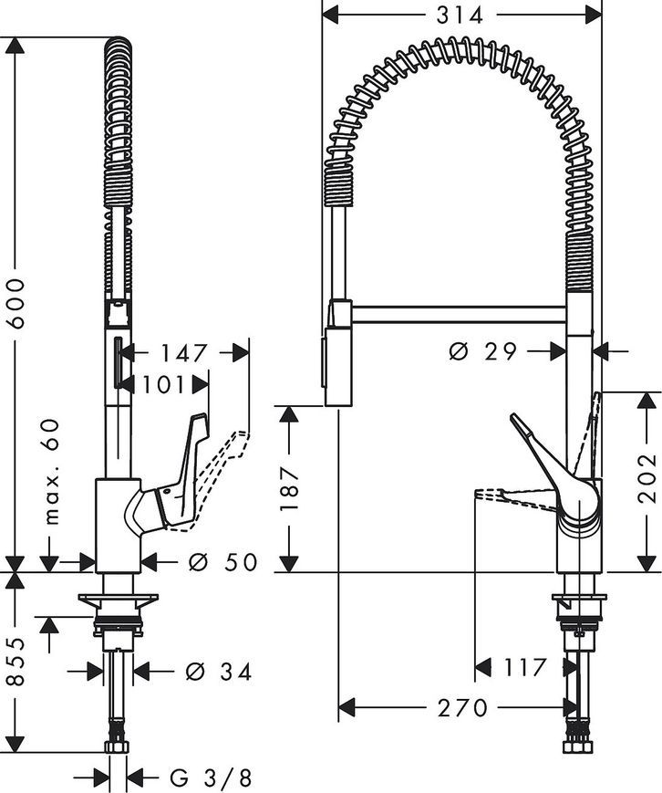 Змішувач для кухонної мийки HANSGROHE Cento XXL 2jet Semi Pro рефлекторний 14806000 - 14806000