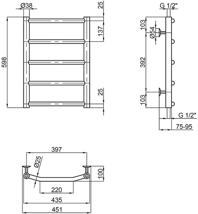 Полотенцесушитель водяной LIDZ Trapezium (CRM) D38/25 400x600 P5 - LTRPZD382540605WAT