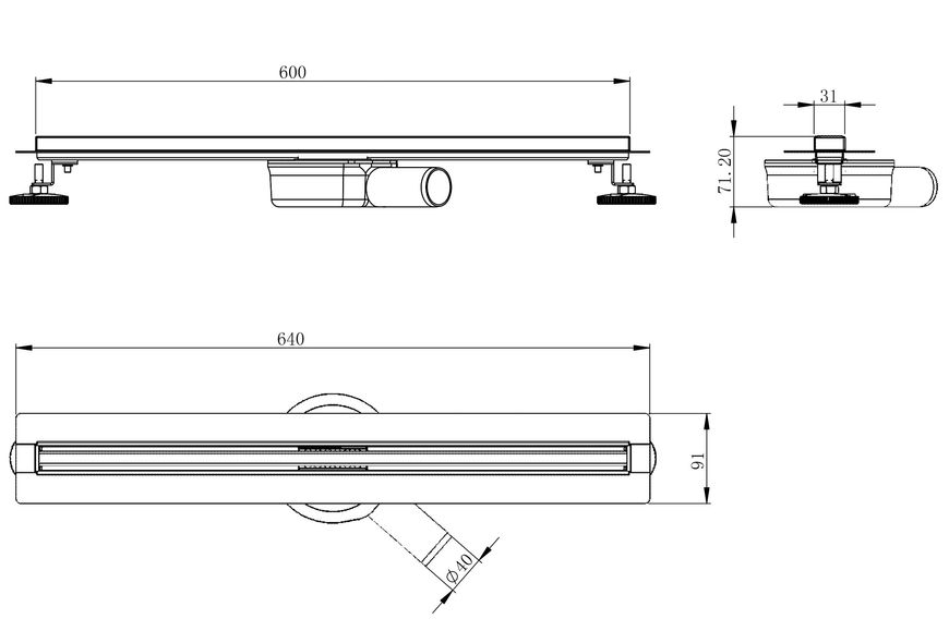 Трап линейный VOLLE MASTER LINEA Flecha 600 мм гидрозатвор cepillado cromo 9046.212314 матовый хром - 9046.212314