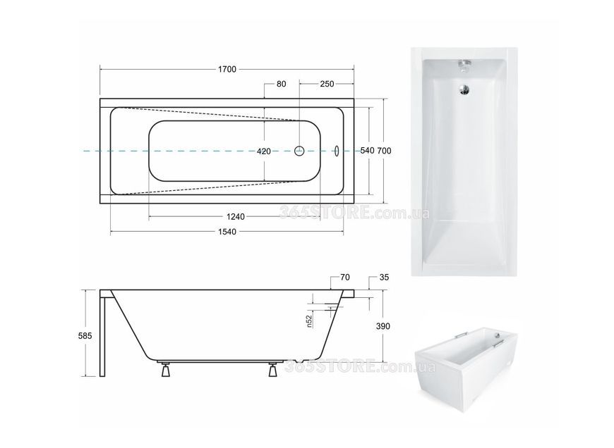 Ванна акрилова BESCO MODERN 170х70 - 00000011025