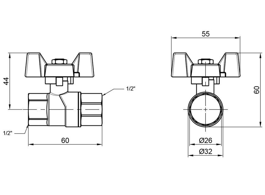 Кран кульовий Thermo Alliance Forte 1/2" ВР для газа (метелик) PN40 латунь SF602G15