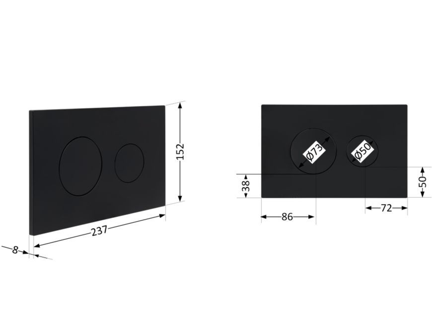Клавіша змиву Qtap Standard 152x236x28 мм, Matt Black, круглі кнопки QTSTD164BLM49470 - QTSTD164BLM49470