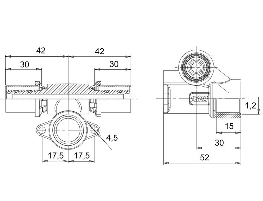 Тройник настенный пресс-фитинг Icma 1/2"ВРх16 проходной №422 81422ADGH06 - 81422ADGH06