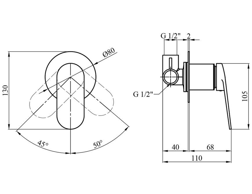 Змішувач для душу прихованого монтажу Kroner Element 211433-3801 латунь, чорний CV035974 - Element 211433-3801