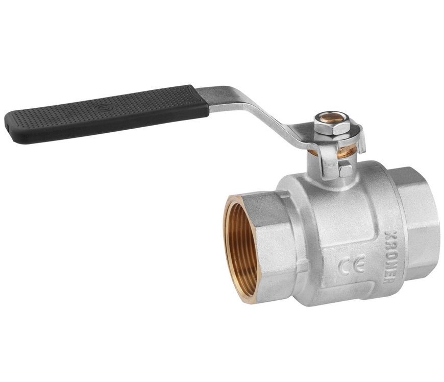 Кран кульовий Kroner 1 1/2" ВВ PN40 важіль, латунь, нікельований KN-100008 CV036784 - KN-100008