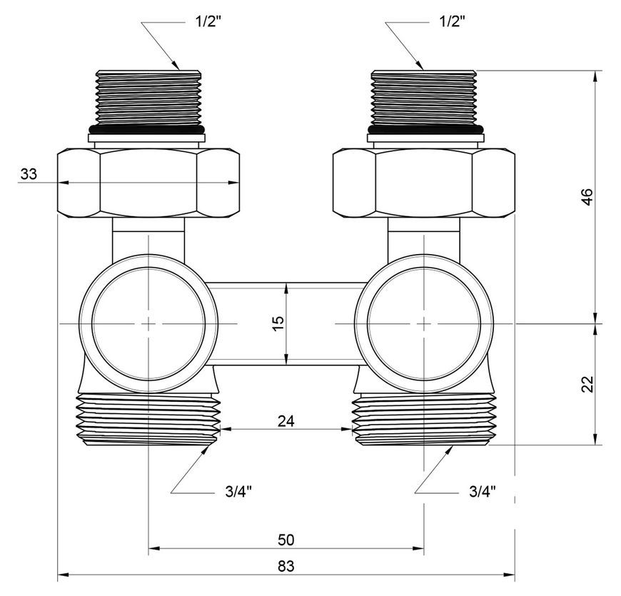 Кран (вентиль) прямой двухтрубный для радиаторов Icma 1/2"х3/4" №897 82897AD06 - 82897AD06